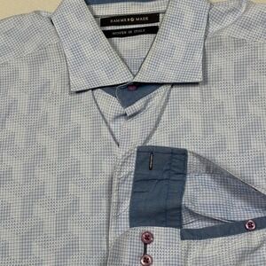 Hammer Made Button Down Shirt Mens 43/17 Blue Geometric Woven In Italy L/S
